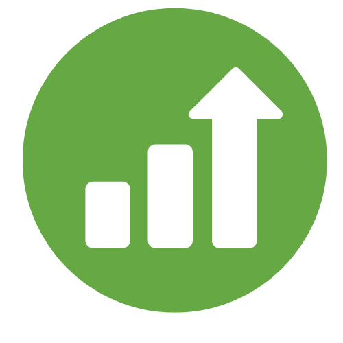 Green upward arrow and bar graph icon symbolizing growth and increased local business visibility through Google Business Profile optimization.