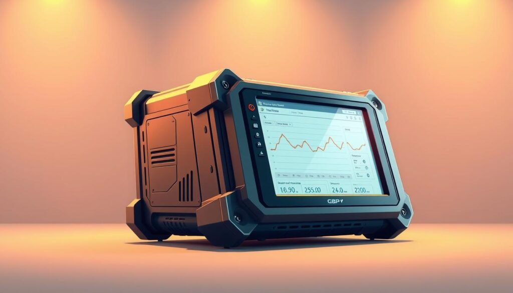 GBP Grader tool displaying analytics data on a rugged device, emphasizing local marketing performance and Google Maps visibility.