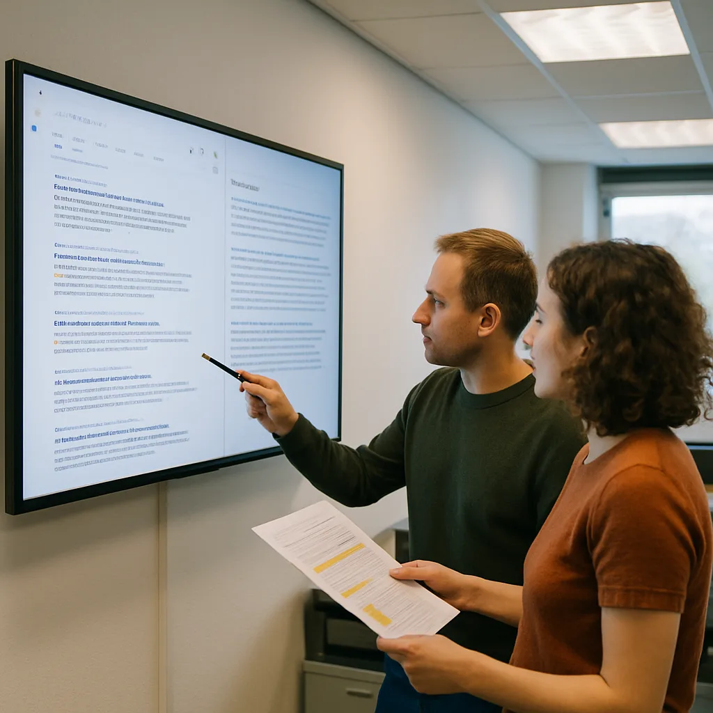 Team comparing Google rankings versus AI search results Northampton office