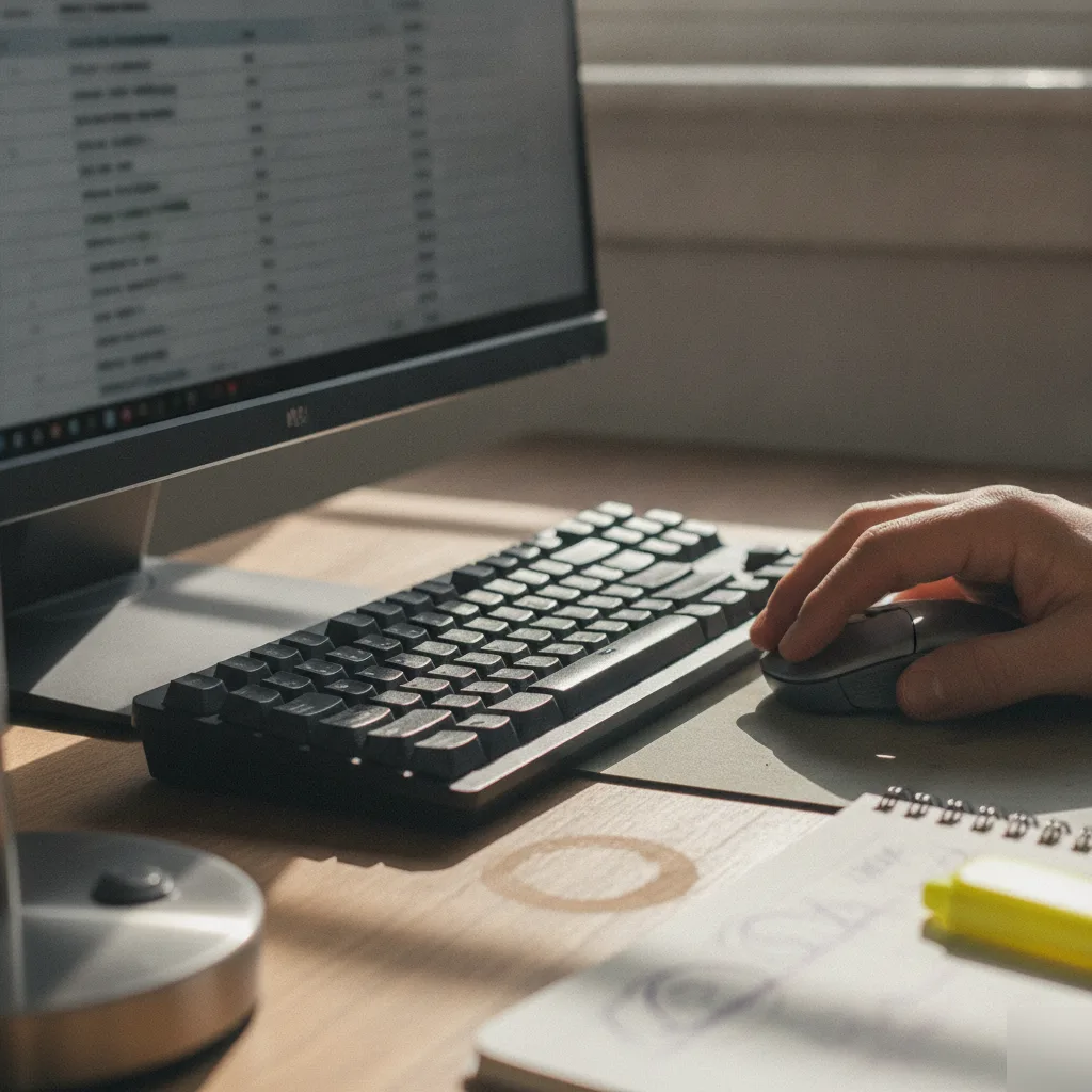 Close-up of hand managing Bing Ads bid data on office desk in Northampton