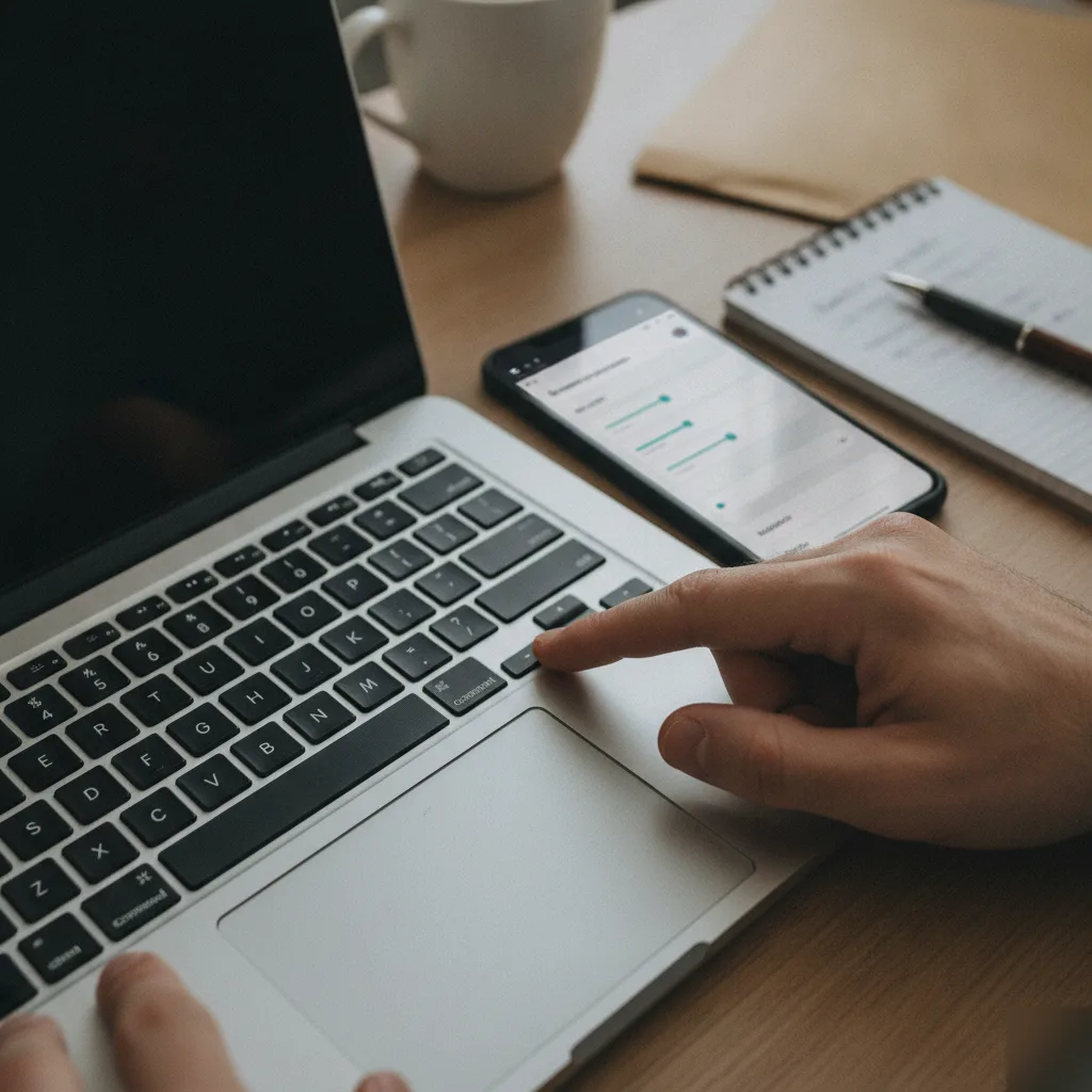 Hands configuring Facebook Advertising campaign settings on laptop and phone in Northampton