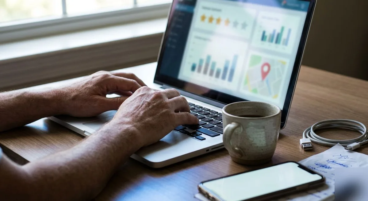 Hands managing Google Business Profile data for Northampton marketing strategy