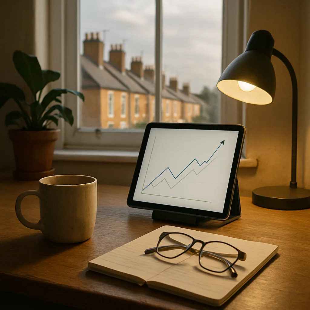 Home desk with tablet showing performance chart from ongoing Google Maps management