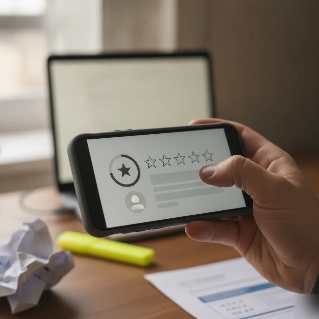 Hand holding smartphone showing negative Google review for Northampton review management
