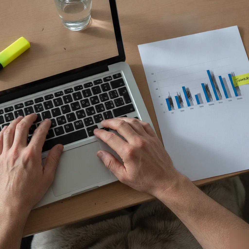 Close-up of hands analysing local keyword search volume data for Northampton marketing