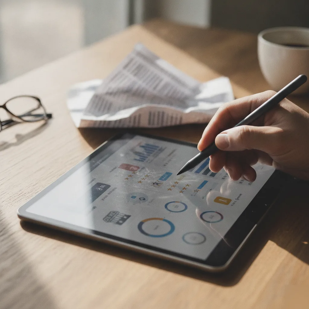 Hand reviewing multi-location listing data on tablet for Northampton GBP audit