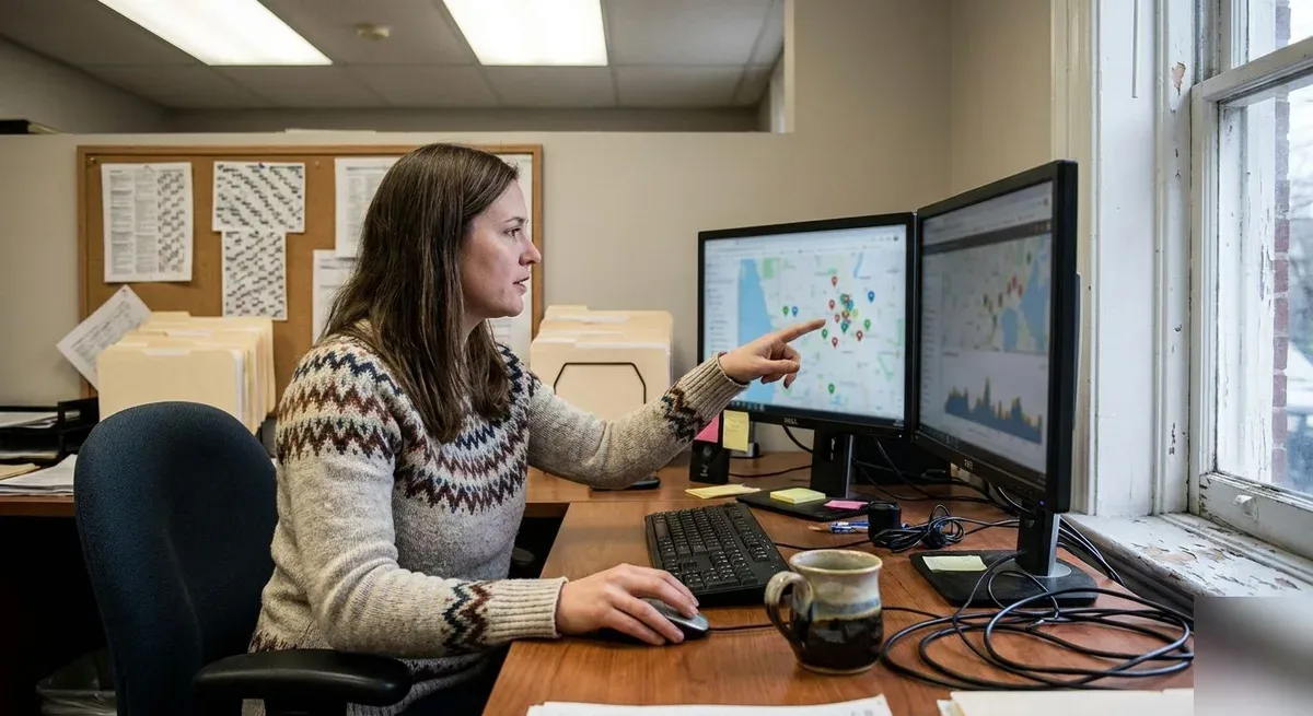 Local business owner reviewing Google Business Profile and AI search visibility data in Collingtree