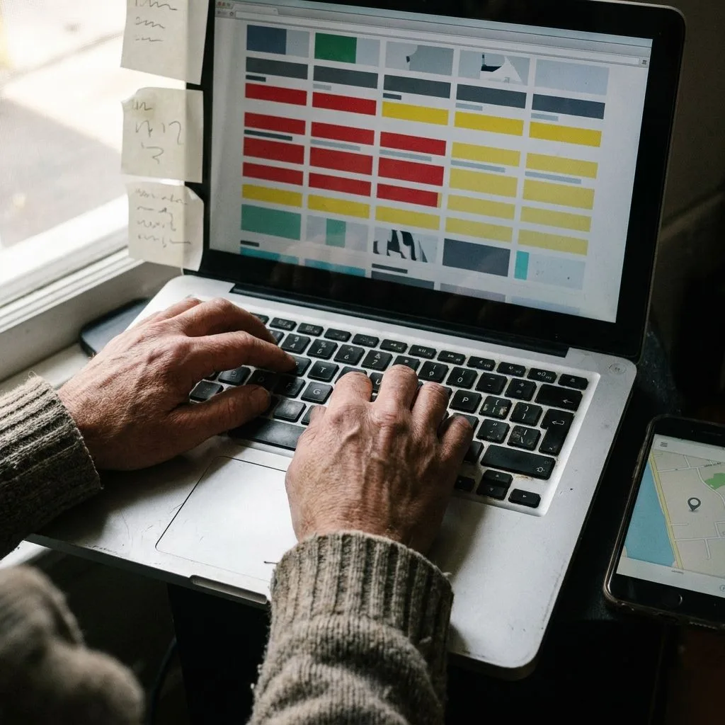 Hands auditing business listing data for local SEO citation accuracy in Northampton