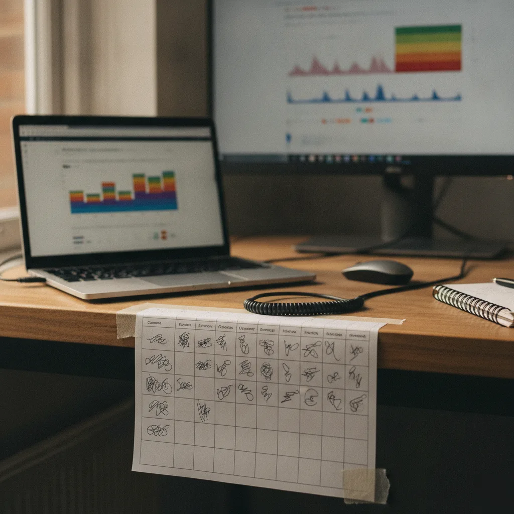 Digital marketing dashboards and campaign notes on a Northampton agency desk
