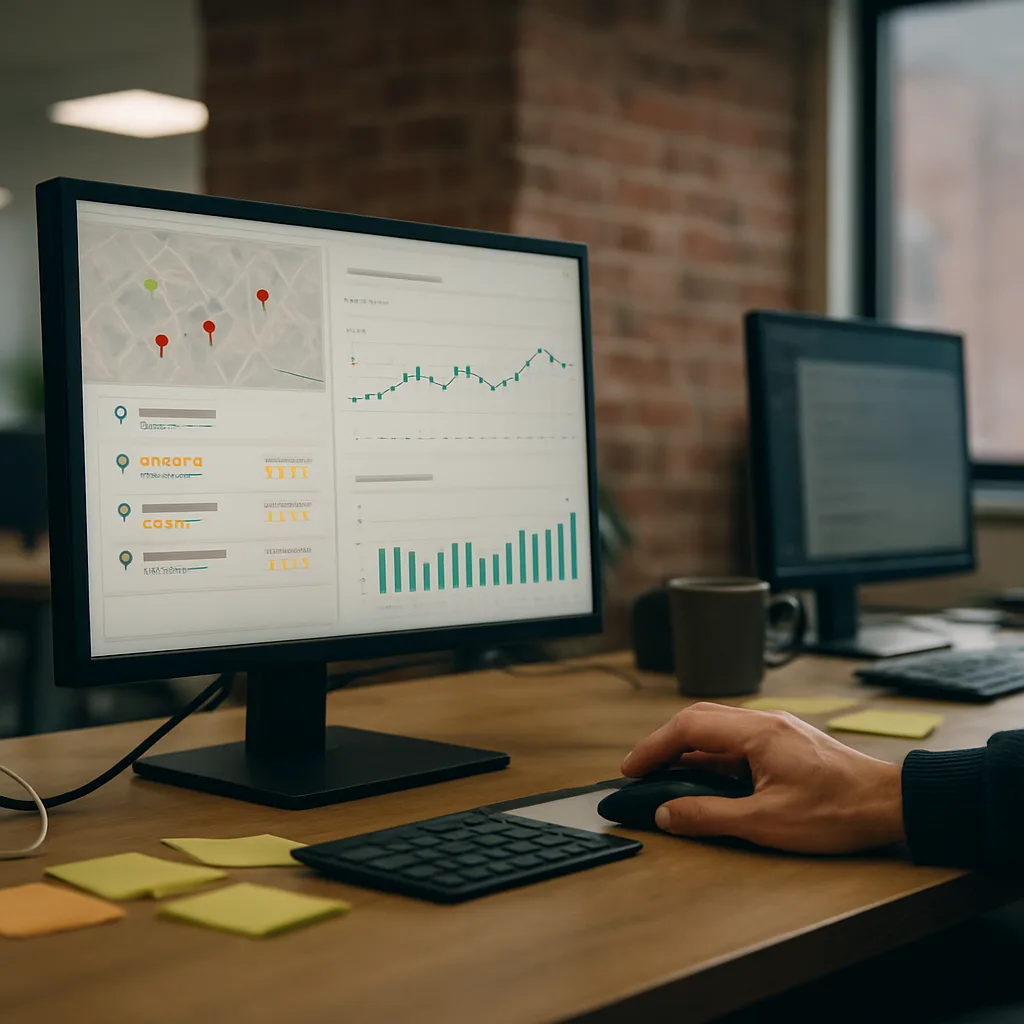 SEO consultant reviewing Google Business Profile data in Northampton office