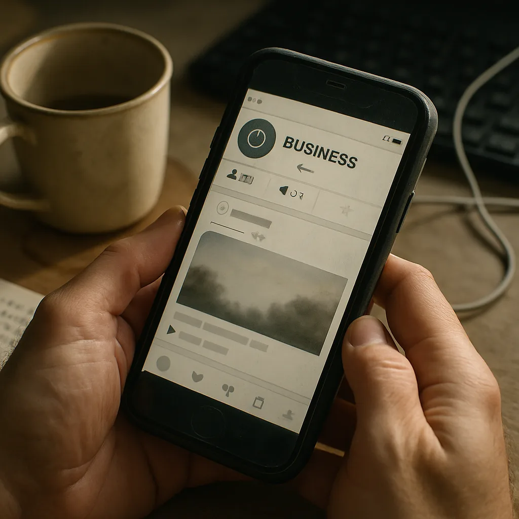 Hands checking neglected outdated social media profile on smartphone in Northampton